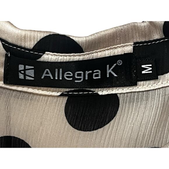 Retro 80s Bow Tie Cream Black Polka Dot Blouse Size Medium Modern Pin Up - Picture 3 of 7